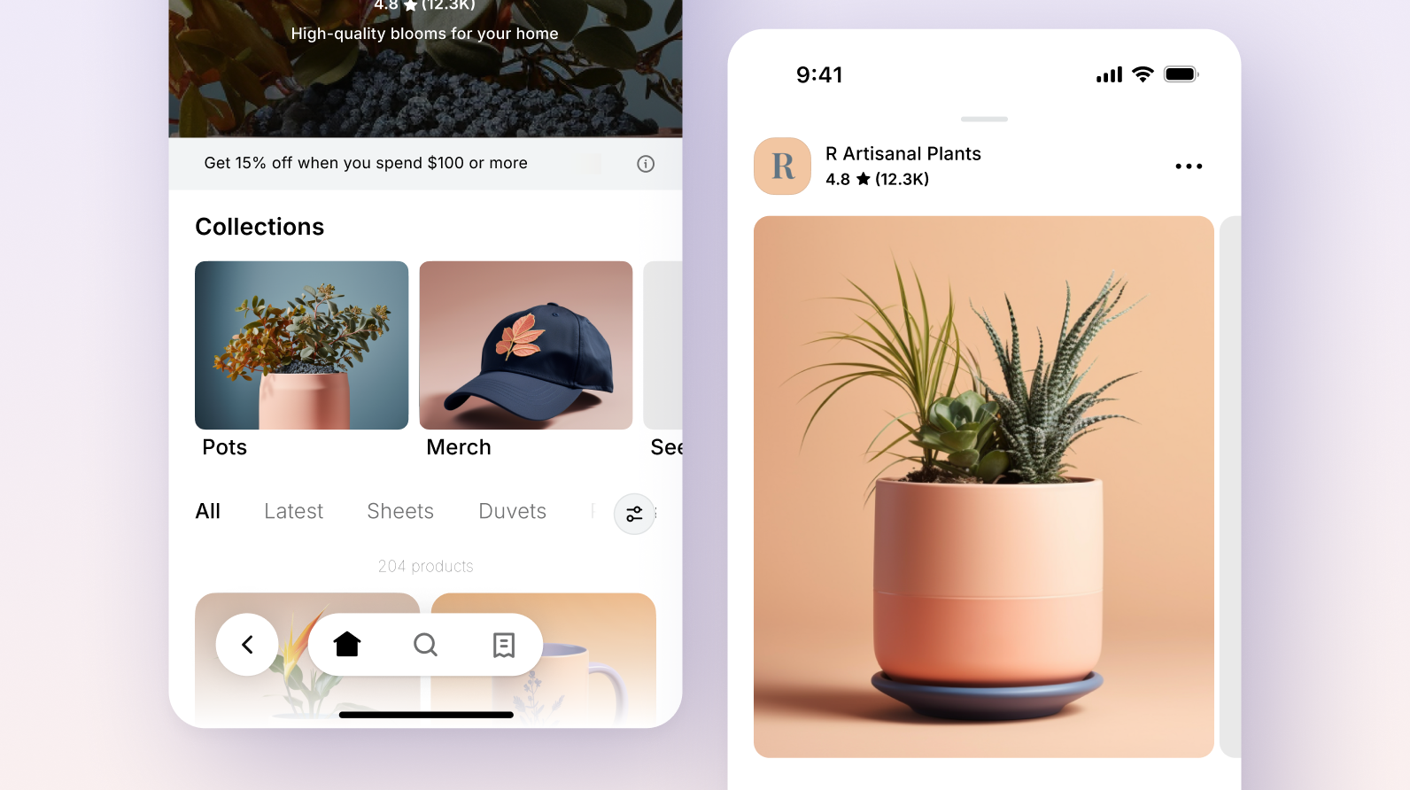 Mobile screens next to each other showing custom websites
